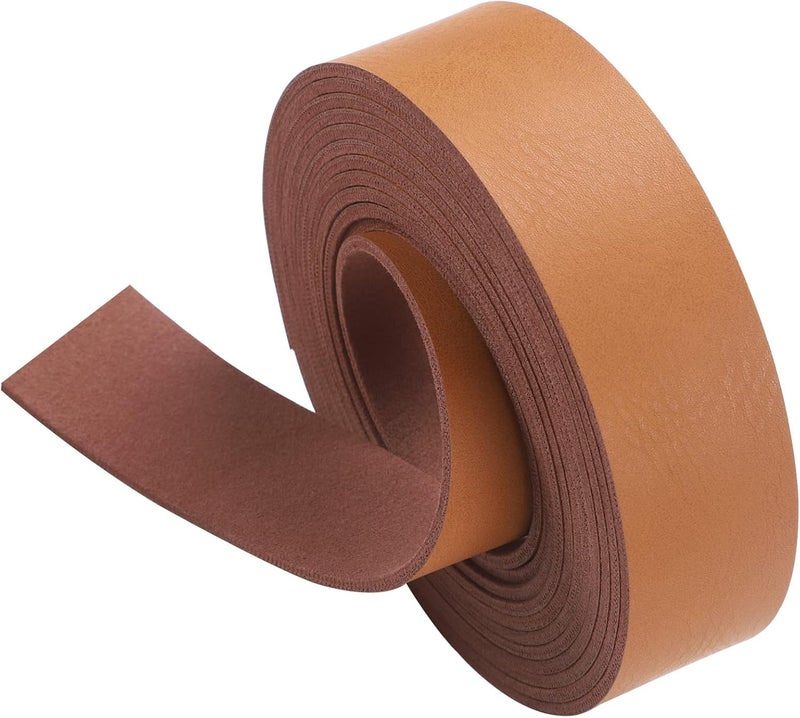 picheng Faux Leather Strap: 1 Inch Wide 100 Inches Long Leather Strips Soft Leather for DIY Craft Projects Leather Belt Strap Pet Collars Traction Ropes Tooling (Light Brown) - Image 1